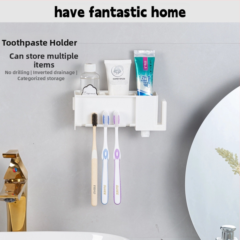 [Bross-Border Dropshipping] Kūrybingas dantų šepetėlių laikymo stovas be perforavimo, burnos skalavimo skysčio ir dantų šepetėlio puodelių laikymas, automatinis dantų pastos spaustuvas