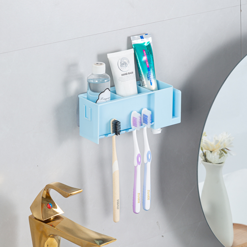 [Bross-Border Dropshipping] Kūrybingas dantų šepetėlių laikymo stovas be perforavimo, burnos skalavimo skysčio ir dantų šepetėlio puodelių laikymas, automatinis dantų pastos spaustuvas