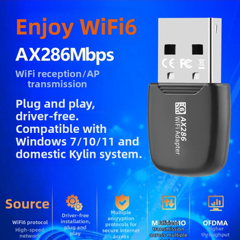 Wifi6 vezeték nélküli hálózati kártya illesztőprogram nélkül 286M asztali laptop USB vezeték nélküli WiFi vevő AP adó