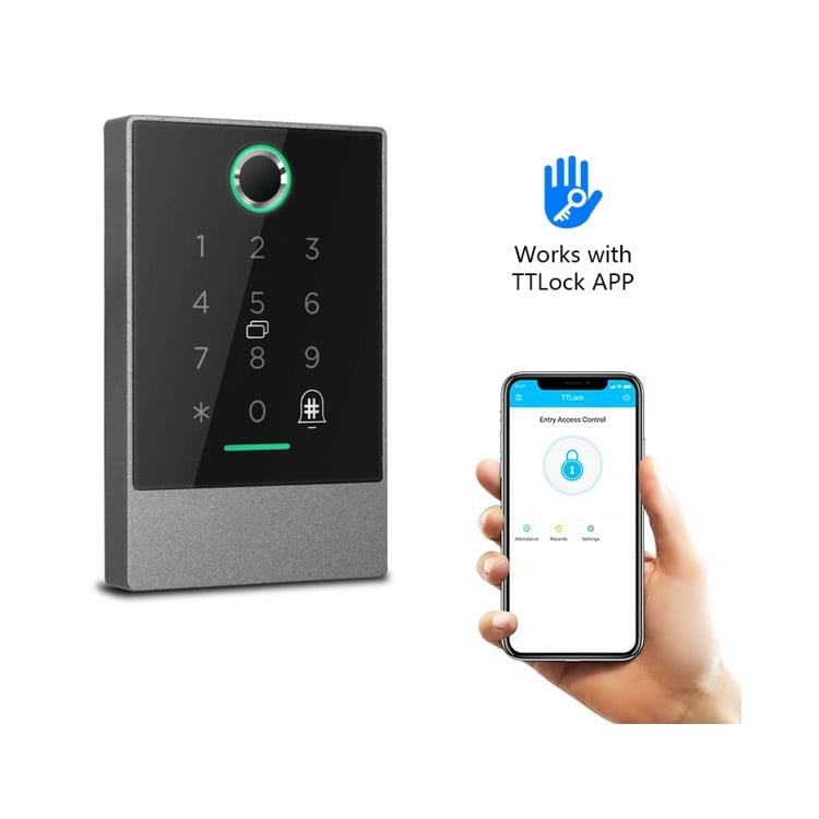 TTLOCK Bluetooth ajtóbeléptető vezérlő 12 V-os tápegységgel, ujjlenyomat-jelszóval, kártyaalkalmazással, elektromos zárral