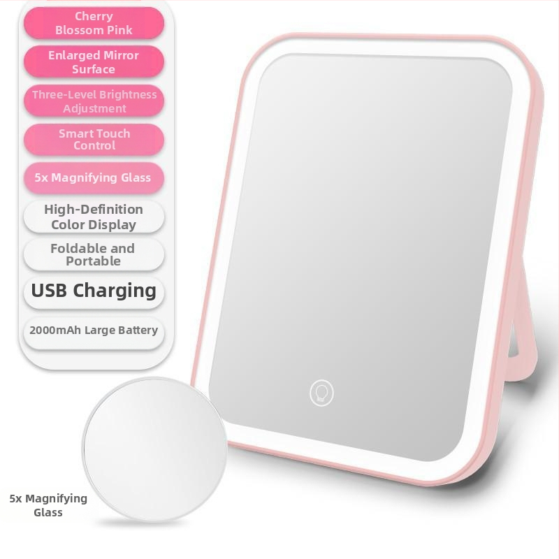 Led sminktükör asztali asztali sminktükör női összecsukható népszerű diákkollégiumi szépségtükör fénnyel kitöltő fénnyel