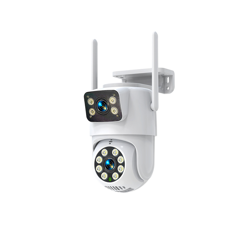 Binokulaarne püstolkuuliga valvekaamera koduseks kasutamiseks, 360-kraadine kahe objektiiviga kaamera, kahe objektiiviga kõrglahutusega kahe ekraaniga