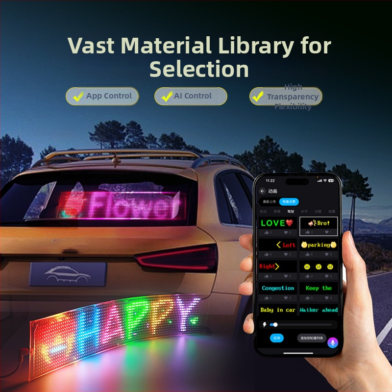 Прозрачен смарт LED гъвкав екран за кола, превъртащ се екран за реклама на задното стъкло на колата, емотикон, стикер за кола, смарт стикер за кола