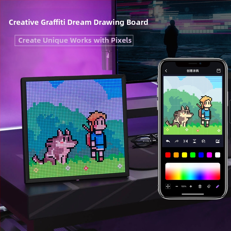 64*64 пикселен екран, будилник, „Направи си сам“, настолен, креативен, декоративен орнамент, практичен, интелигентен, LED, атмосфера, подарък за рожден ден.