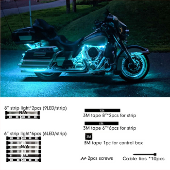 Pārrobežu karsti pārdodama motociklu atmosfēras gaisma RGB fantāzijas gaismas sloksne ar Bluetooth vadību motociklu atmosfēras gaismai