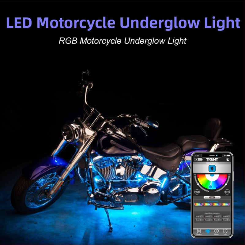 Pārrobežu karsti pārdodama motociklu atmosfēras gaisma RGB fantāzijas gaismas sloksne ar Bluetooth vadību motociklu atmosfēras gaismai