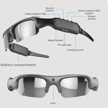 Piiriülene uus nutikas WiFi välistingimustes kasutatava spordikaardi jalgrattasõiduprillide kaamera reaalajas salvestamine suure mahutavusega aku