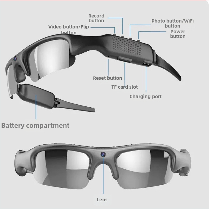 Нова интелигентна Wifi карта за спорт на открито, велосипедни очила, камера, запис в реално време, батерия с голям капацитет