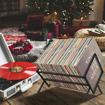 Стойка за винилови плочи - здрава желязна рамка, прахово боядисано покритие, черна А-образна рамка