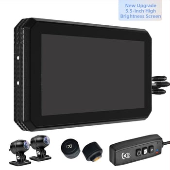 5,5 collu motocikla braukšanas ierakstītājs Bezvadu Carplay projekcijas ekrāna navigācija Riepu spiediena noteikšana Priekšējā un aizmugurējā dubultā lēca