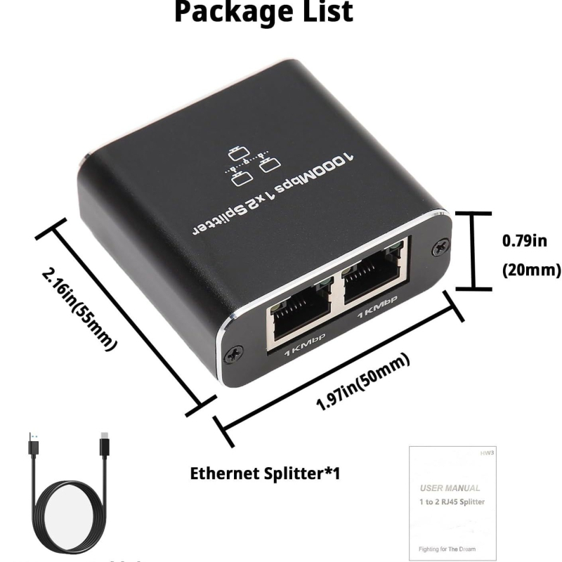 Tīkla portu sadalītājs, viens pret diviem gigabitu tīkliem, Rj45 tīkla kabeļa sadalītājs, viena ieeja un divas izejas, vienlaicīgs interneta savienotājs