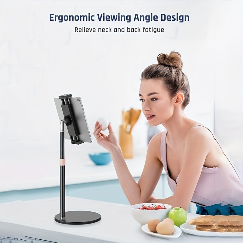 Metalinis tiesioginio transliavimo stovas, tinkantis mobiliesiems telefonams, planšetiniams kompiuteriams, „iPad“ planšetiniams kompiuteriams, teleskopinis, pasukamas, skirtas naudoti tinginiams, stalinis, reguliuojamo aukščio