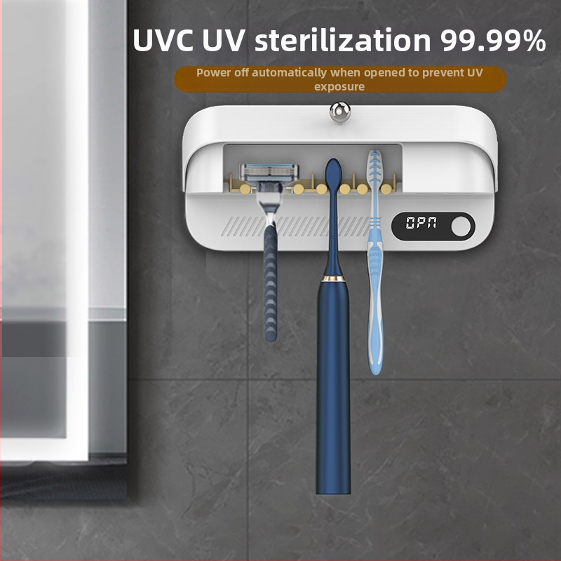 Нови ултравиолетови стерилизатори за четки за зъби, съхнещи на въздух, с 4 стойки за съхранение, монтаж без нокти, самобръсначки за различни страни