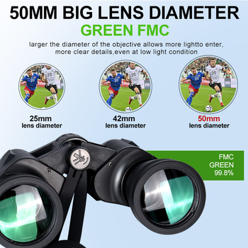 Κιάλια μεγάλης διαμέτρου 10×50 με λεπίδα, υψηλής ισχύος, υψηλής ευκρίνειας, νυχτερινής όρασης σε χαμηλό φωτισμό, κιάλια Paul για εξωτερικούς χώρους, ενήλικες