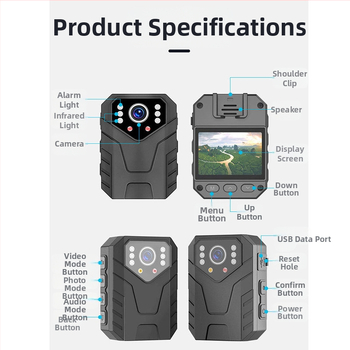 Tiesībaizsardzības iestāžu ierakstītājs uz vietas 4K HD krūšu valkāšanai, daudzfunkcionāls izturības bezvadu ūdensizturīgs muguras klipša kameras patruļai