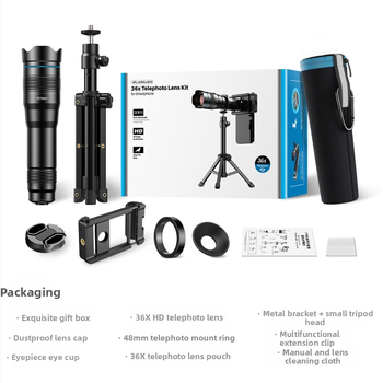 Apexel Export Hot Selling mobiiltelefoni teleobjektiiv 36X Välifotograafia Fotokontsert Pallimäng Eluskalapüügi