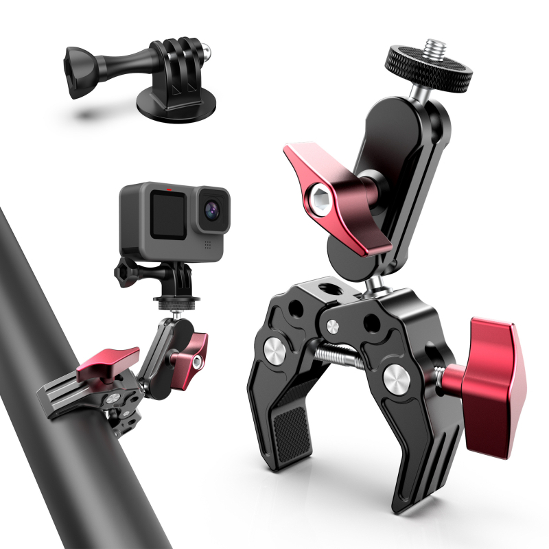 Daugiafunkcis krabo žnyplės spaustukas sportinei kamerai ir telefonų fotografijai, galingas žirnio spaustukas, metalinis lauko išplėtimo stabilizatoriaus laikiklis