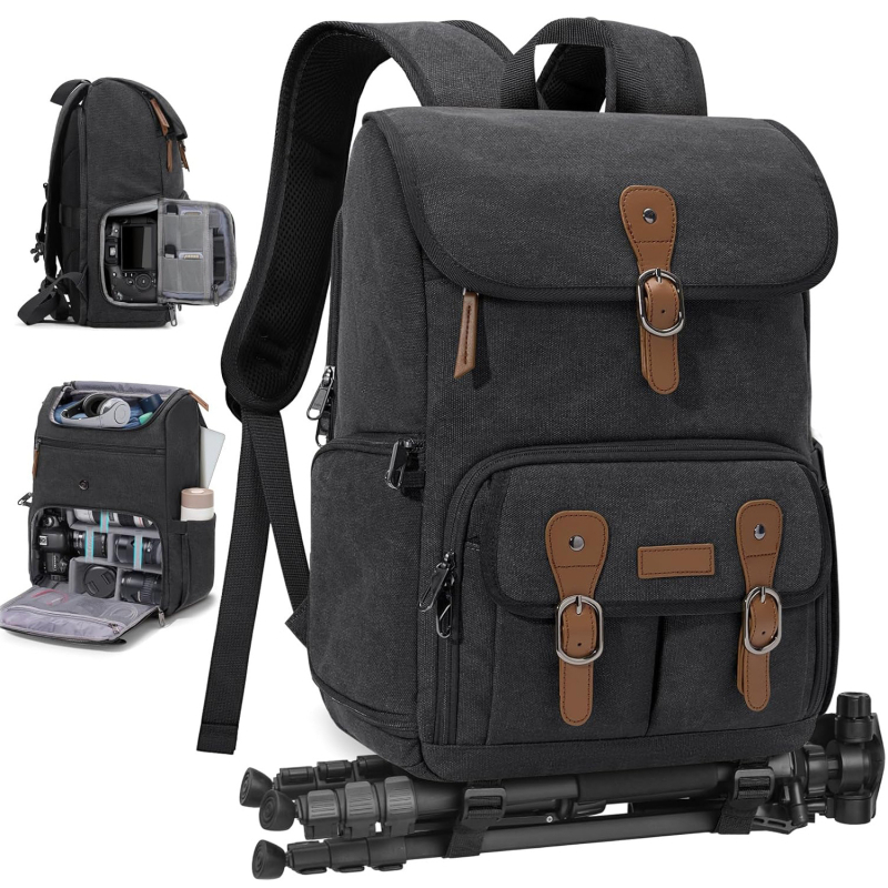 Paprasta kasdienė lauko kuprinė fotografijai, vandeniui atspari ir dilimui atspari drobinė kuprinė mokyklinei rankinei