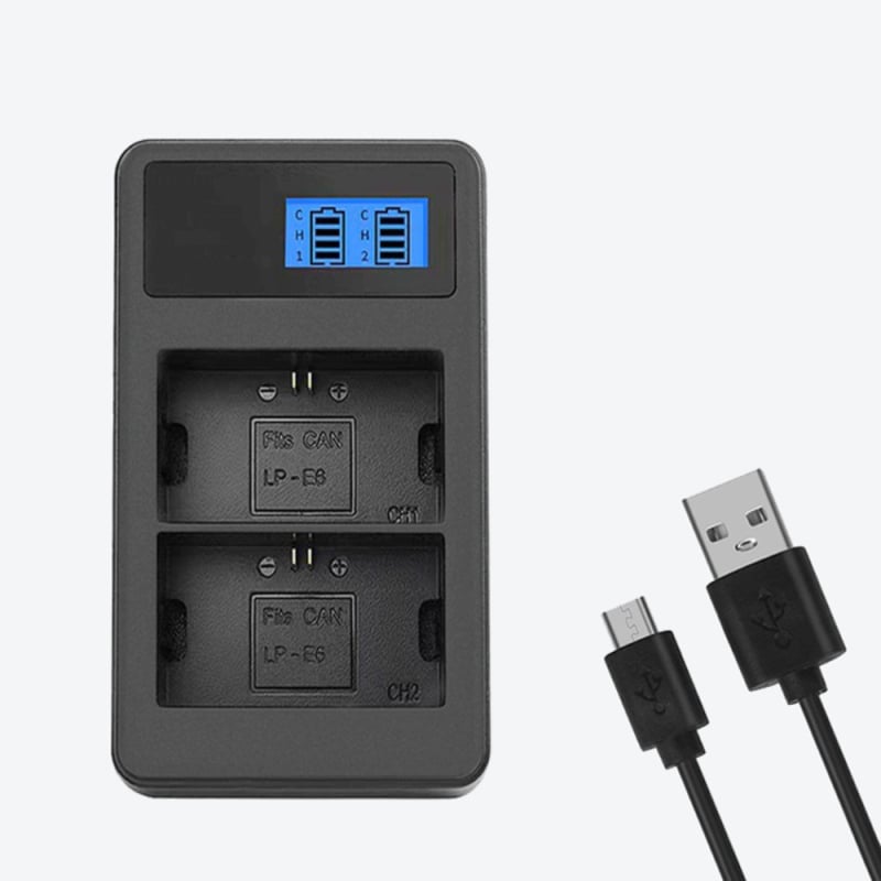 Зарядно устройство Cross Border LP-E6 с USB и два слота, LCD дисплей за батерията на фотоапарата Canon LP-E6