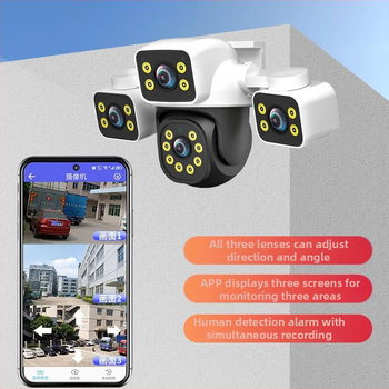Mini háromlencsés, háromképernyős, többszögű megfigyelőrendszer, vezetékes/Wifi hálózati megfigyelőkamera, kültéri, vízálló