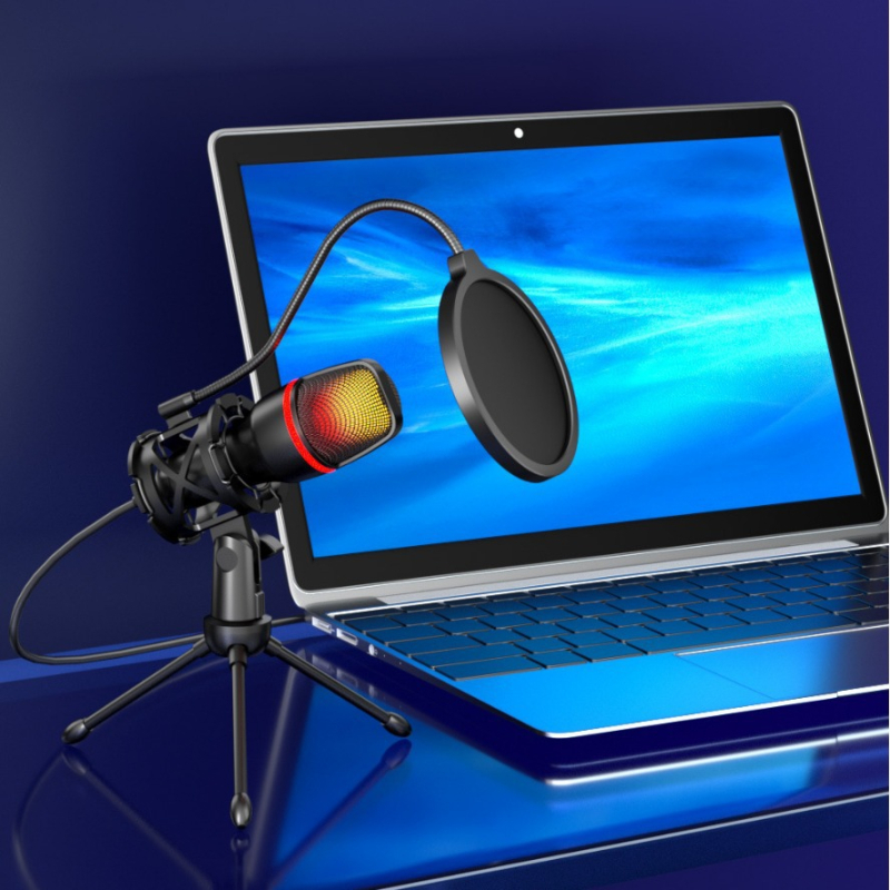 USB kondensatora mikrofons RGB datora tiešraides karaoke mikrofons trokšņu samazināšanas spēļu videokonferences mikrofons