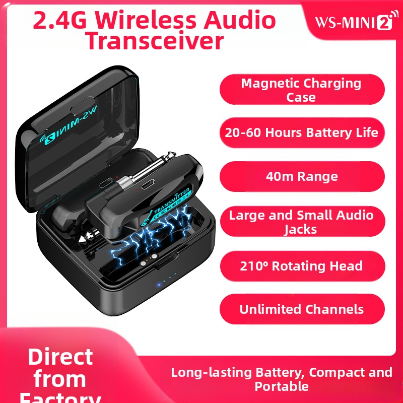 Laadimiskastiga kitarri traadita saatja heli traadita transiiver elektrilise muusikariista traadita edastustransiiver WS-M