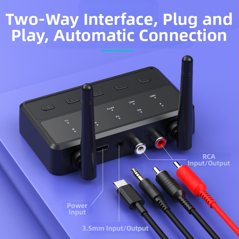 Aptx Нов 3.5 мм Bluetooth аудио адаптер RCA Bluetooth приемник Bluetooth предавател едно към две