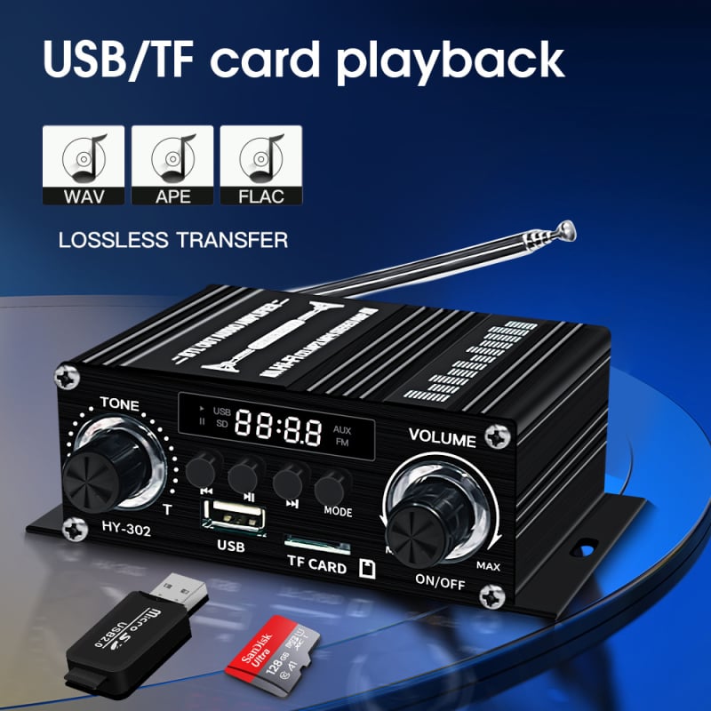 HY-302 Ψηφιακός ενισχυτής αυτοκινήτου Bluetooth 12v υψηλής ισχύος αυτοκινήτου, μίνι μικρός ενισχυτής ισχύος