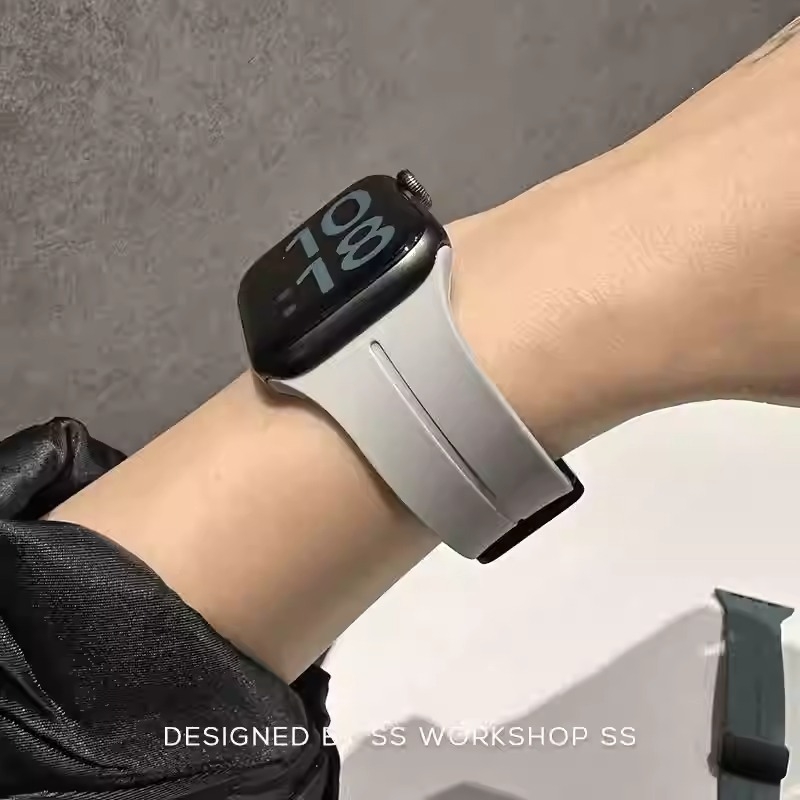 Mágneses összecsukható csat Apple S9 órához, iWatch8-hoz, AppleWatch9-hez, új, S8/S7 szilikon szíjjal