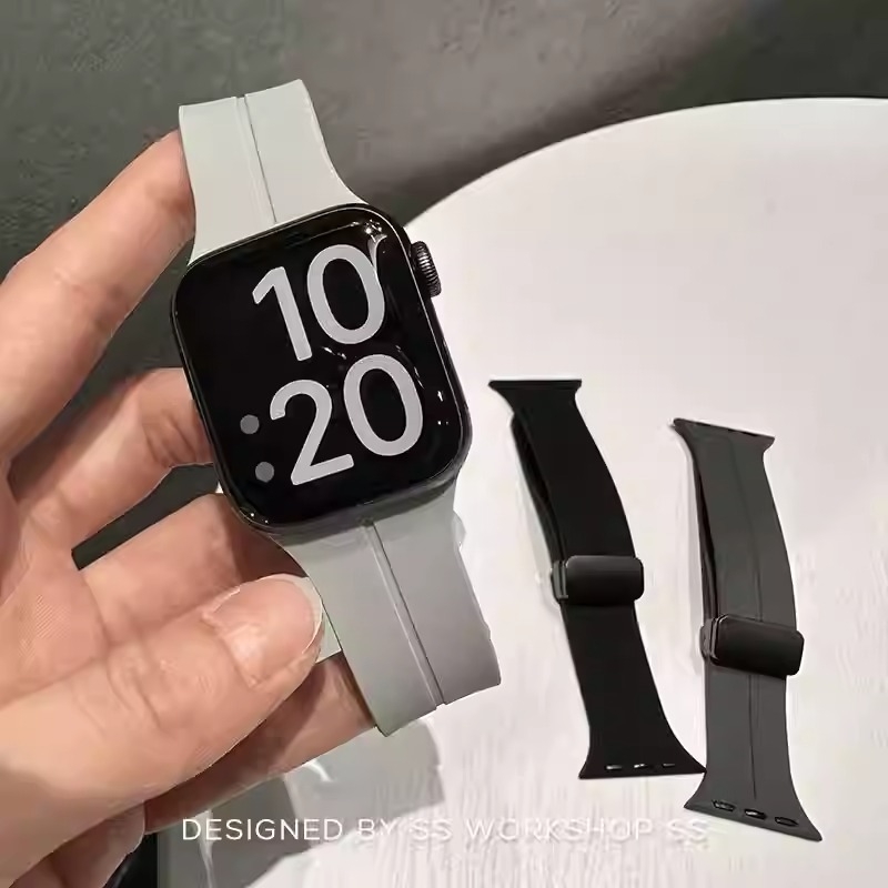 Mágneses összecsukható csat Apple S9 órához, iWatch8-hoz, AppleWatch9-hez, új, S8/S7 szilikon szíjjal