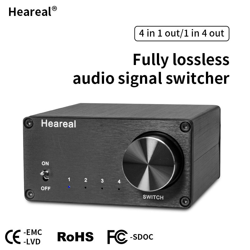 4 ieejas-1 izejas vai 1 ieejas-4 izejas divu režīmu stereo audio signāla pārslēdzējs