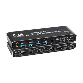 4K HD KVM-lüliti 2 sisendi ja 2 väljundiga maatriksi hostarvuti kahe ekraaniga laiendatud kuvariga usb3.0 turustaja