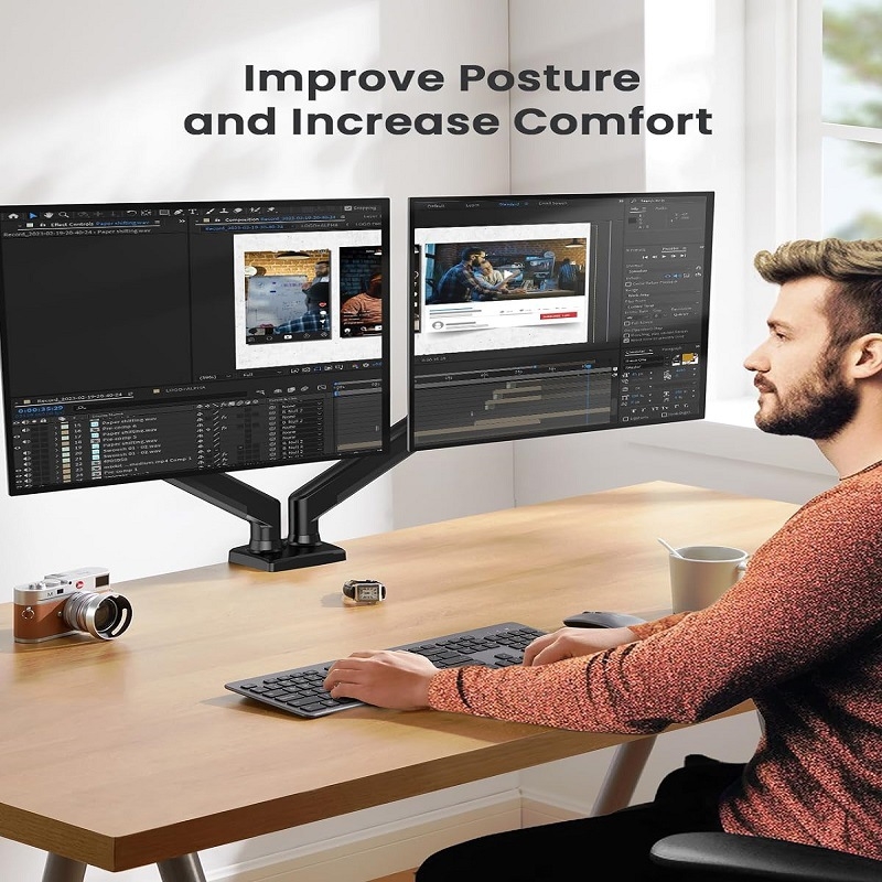 32-tolline reguleeritav kahe ekraaniga monitori alus, 360° pööratav kodukontorisse