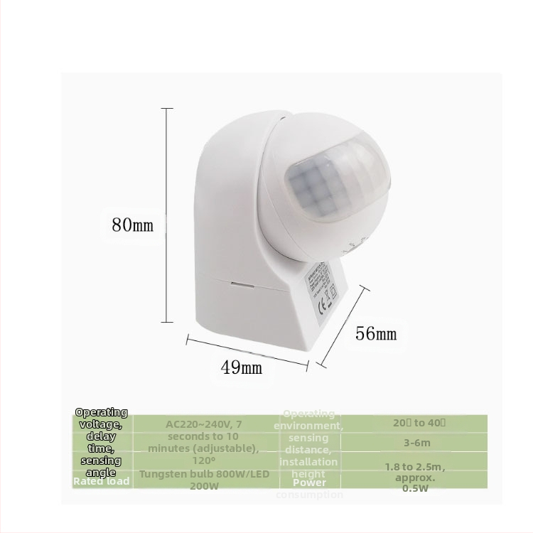 Žmogaus kūno infraraudonųjų spindulių jutiklis, nuotolinis sieninis, vandeniui atsparus lauko indukcinis jungiklis, LED šviesos indukcinis detektorius, PIR