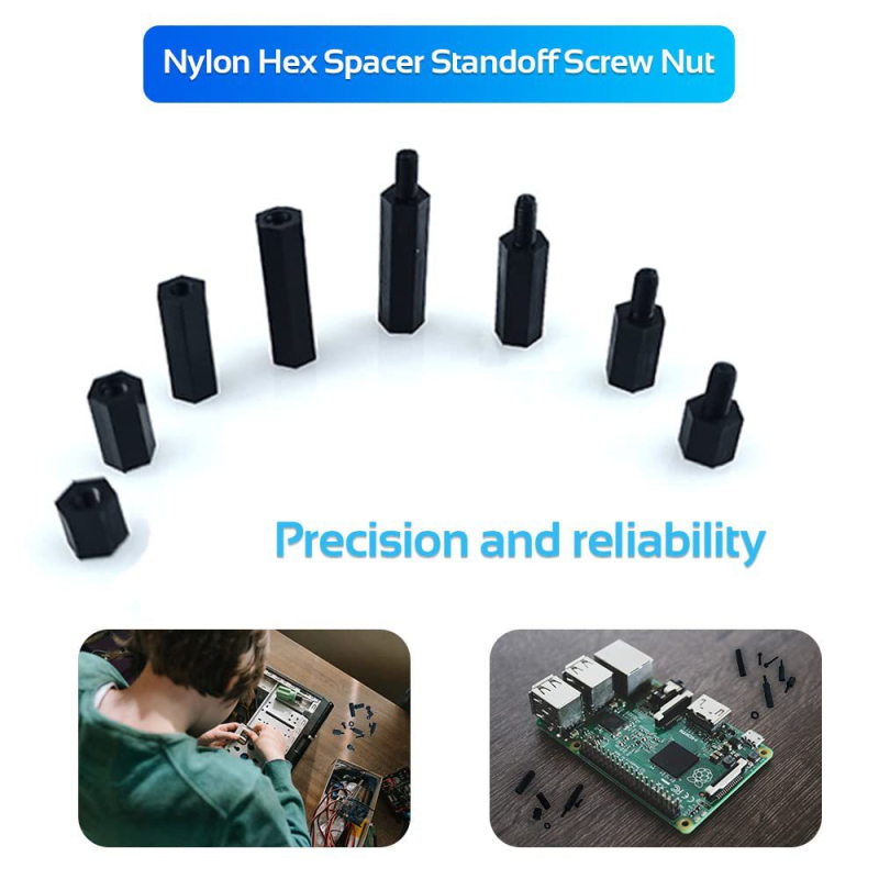 350 vnt. M3 juodo vyriško nailono šešiakampio tarpiklio atstumiamųjų varžtų veržlių rinkinys, asortimentas