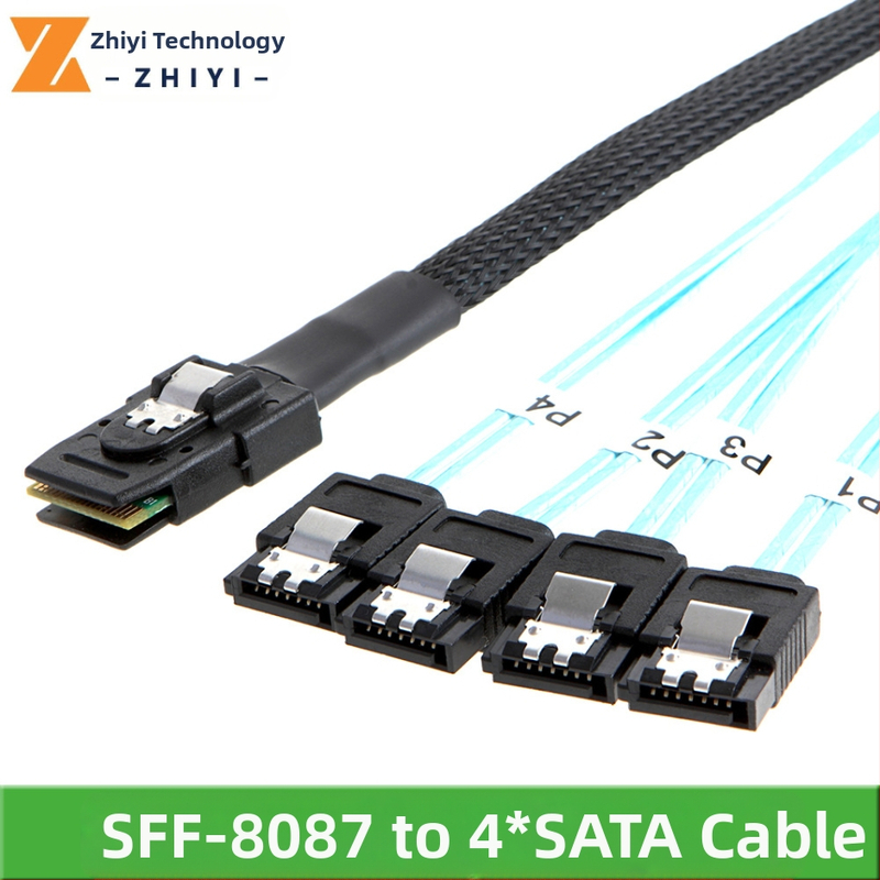 Mini SAS 8087 kuni 4 SATA SAS 36p kuni SATA3.0 SSD andmekaabel edasisuunas
