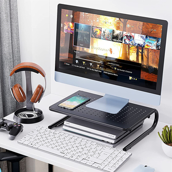 Suport elevat pentru monitor de calculator de înaltă calitate, cu orificiu de răcire, picioare în formă de U, care pot depozita suportul pentru tastatură și computer, pe masă.