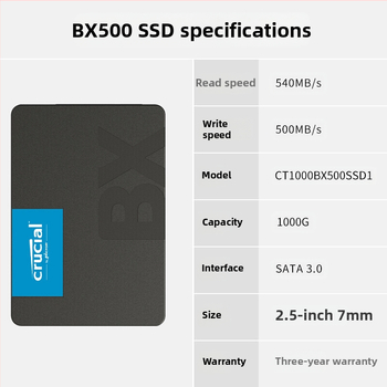 Kehtib INRIDA BX500 1TB SSD jaoks SSD SATA3.0 Liides Lugemiskiirus 540 MB/s