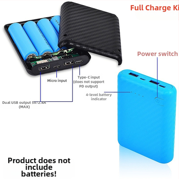 Vairumtirdzniecības Power Bank 4 šūnu 18650 akumulatora kaste Mobilais barošanas avots Bez metināšanas ligzdošanas materiāls DIY Power Bank apvalka ligzdošanas materiāls