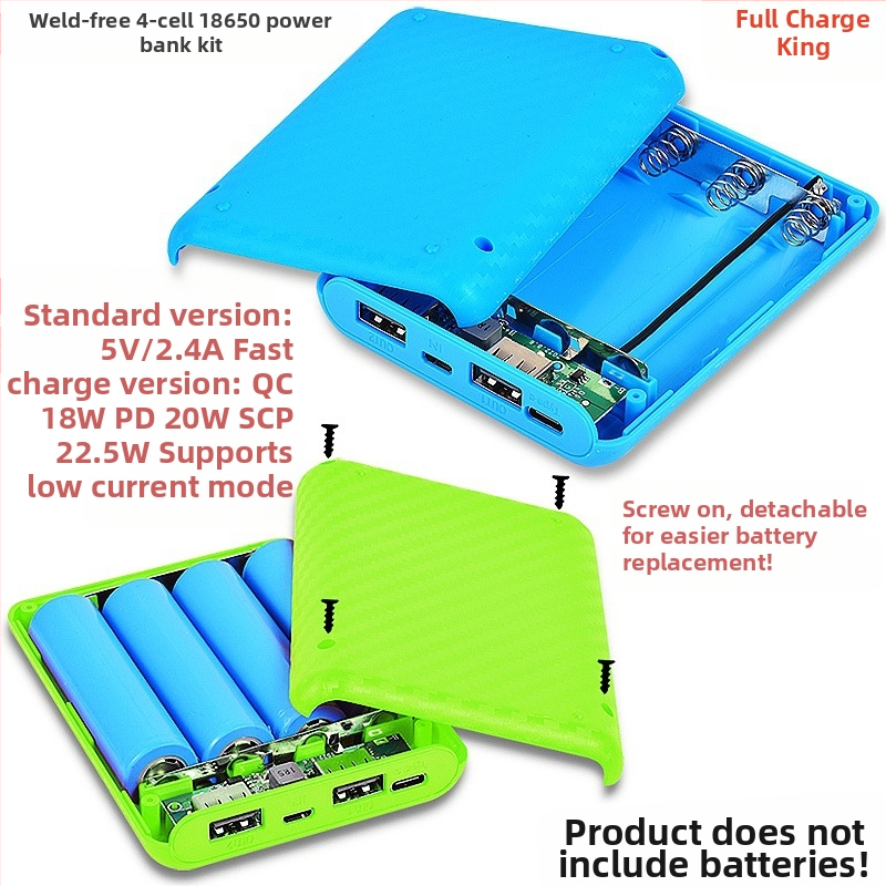 Търговия на едро на Power Bank 4-клетъчна кутия за батерия 18650 Мобилно захранване Материал за гнездене без заваряване Направи си сам материал за корпус на Power Bank