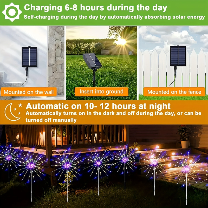 4 db napelemes 320 LED-es tűzijáték lámpa, többszínű, keresztezett szegéllyel