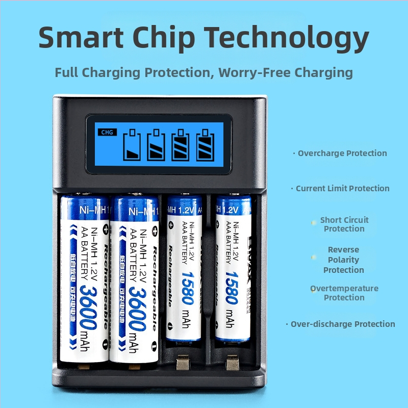 LCD-ekraani laadija nr 5 nr 7 suure mahutavusega Nimm Ni-Mh 1,2 V laetav aku 4 pesaga USB nutikas kiirlaadimine