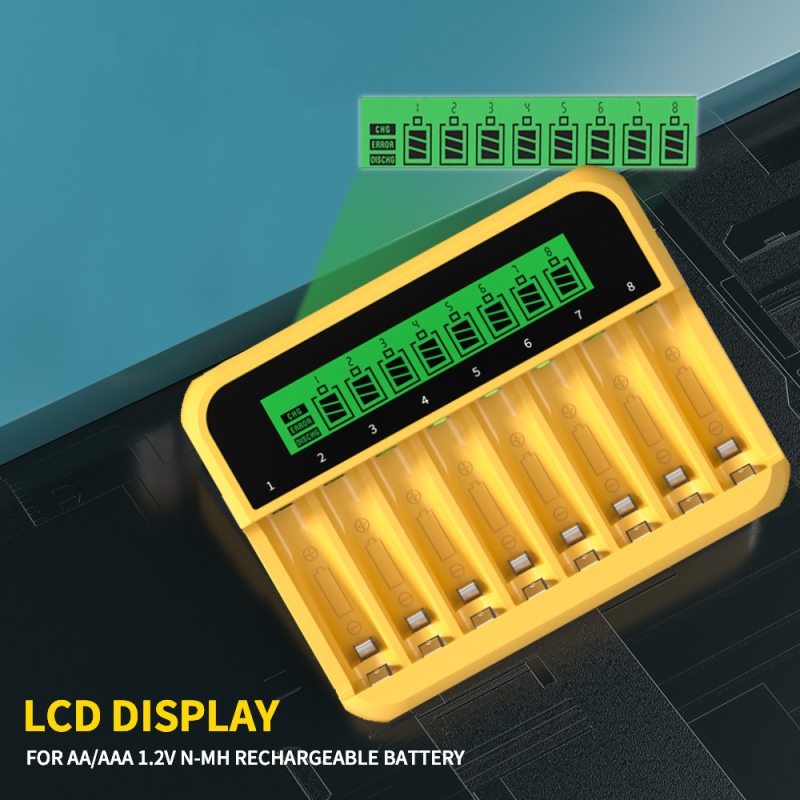 1,2 V nikkelmetallhüdriid kaheksa pesaga nutikas laadija LCD-ekraaniga C-tüüpi port nr 5 nr 7 akulaadija
