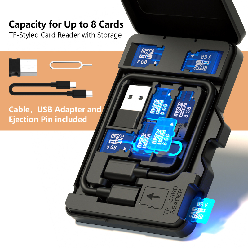 Budi multifunktsionaalne kaardilugeja mahutab 8 TF-kaarti. Budi TF-kaardilugeja on uus ja loominguline.