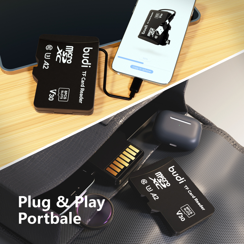 Budi multifunktsionaalne kaardilugeja mahutab 8 TF-kaarti. Budi TF-kaardilugeja on uus ja loominguline.