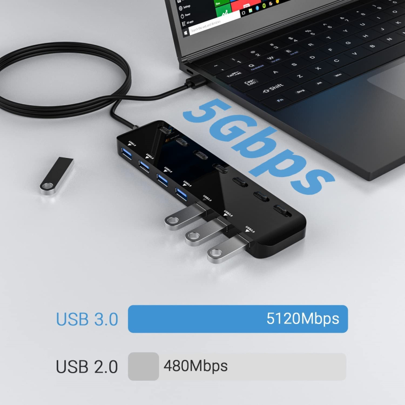 USB 3.0 7 prievadų šakotuvas, nuo vieno iki keturių, USB 3.0 šakotuvo gamintojas, 7 prievadų komutatorius