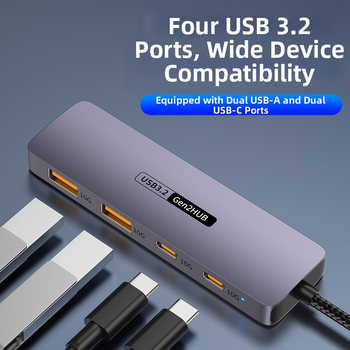 „TypeC10G Expansion 2A2C“ nešiojamojo kompiuterio, planšetinio kompiuterio, mobiliojo telefono atjungimo keitiklis, USB 3.2 šakotuvo prijungimo stotelė