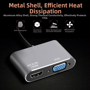 C tipa uz HDMI VGA pārveidotāja savienotājs mobilajam tālrunim, klēpjdatoram ar TV projektoru un ekrāna līnijas dokstaciju