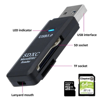 2-ühes kaardilugeja USB 3.0 Micro SD Tf mälukaardi OTG