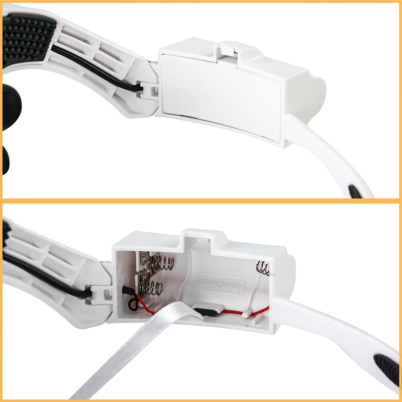 Akiniai didinamuoju stiklu, keičiantis šaltą ir šiltą šviesą, 2 LED lemputės, elektroninė priežiūra, didelės galios ant galvos tvirtinamas didinamasis stiklas, didmeninė prekyba